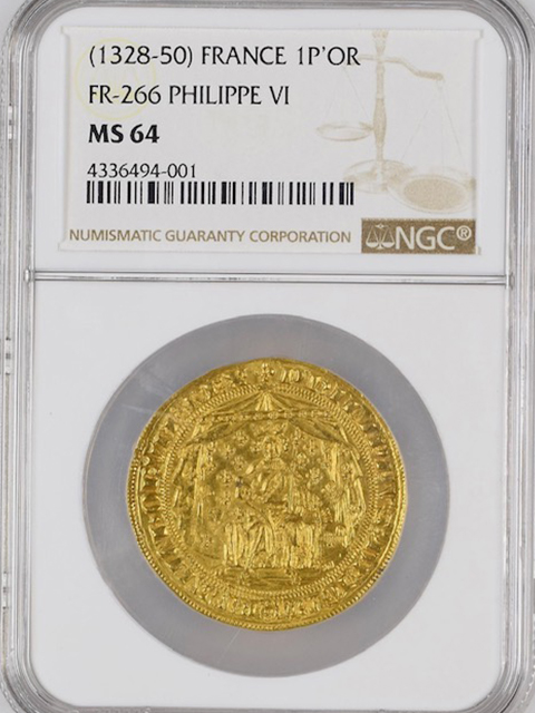 金貨やアンティークコインの販売 ヌミスマアカデミー 151 フランス王国 Philippe Vi世 パヴィヨンドール金貨 1339年ゴシック時代の 金字塔